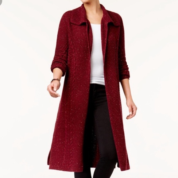 Style & Co Burgundy Duster Cardigan - Picture 1 of 14